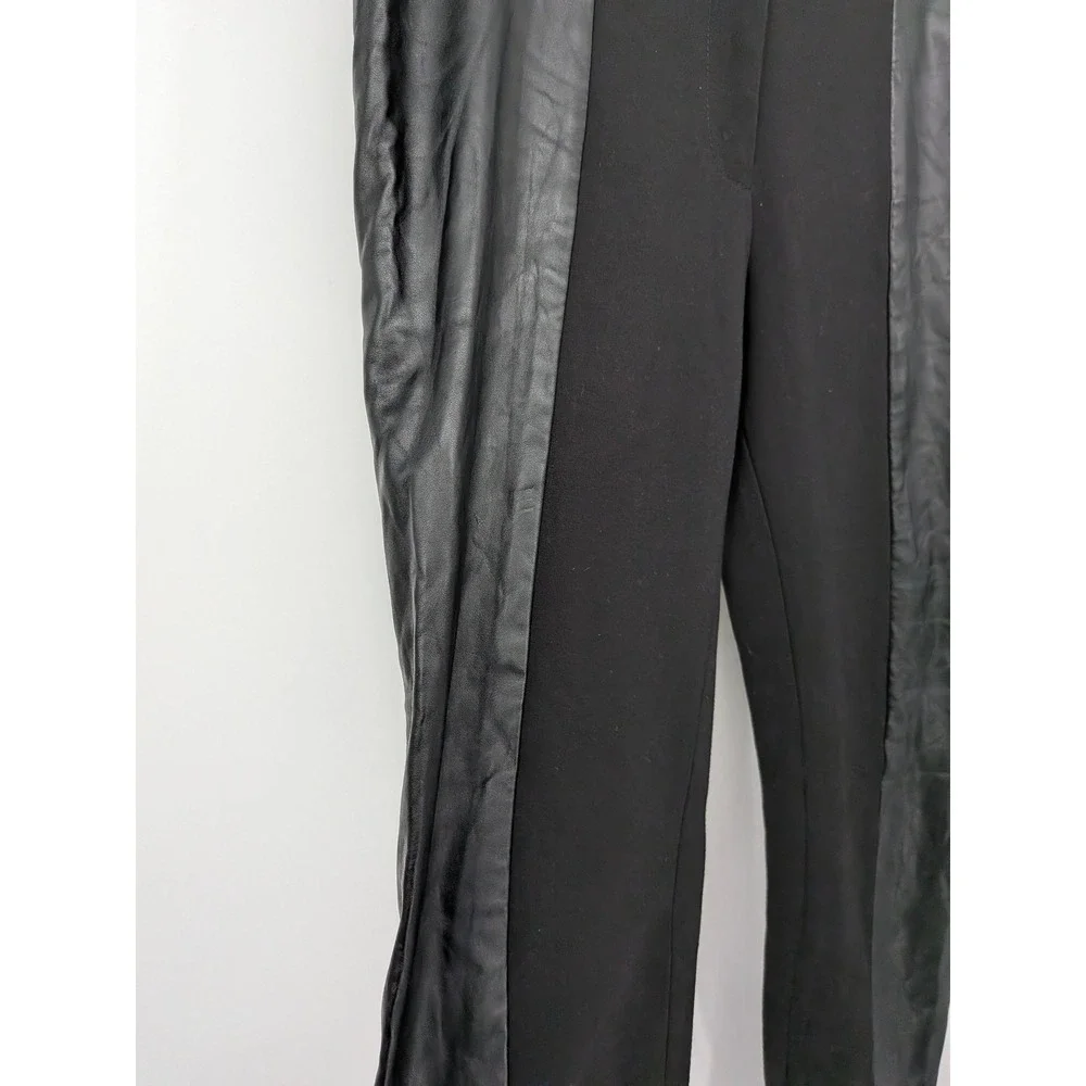 Tory‎ Burch Pants Women XS Black Faux Leather Trim Ankle Zip Ponte Office Moto